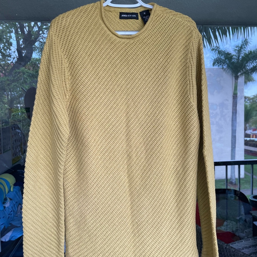 Jones New York Diagonal Textured Knit Crewneck - Mustard